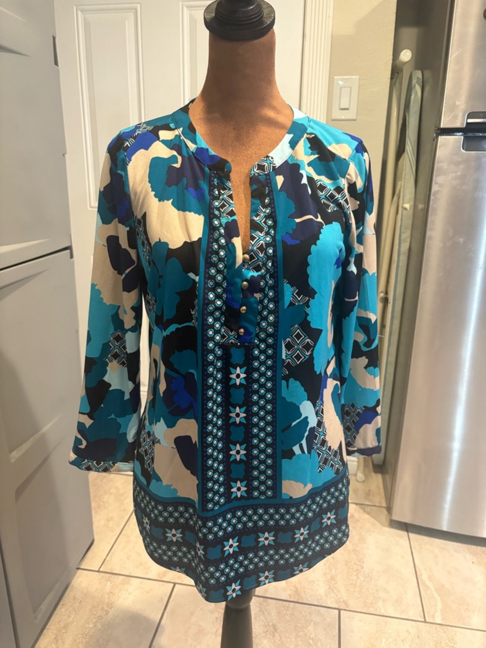 Dana Buchman Teal & Navy Floral Print Tunic
